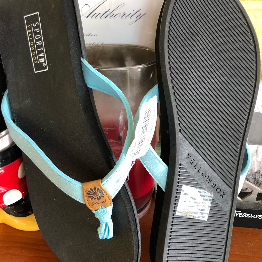 Yellow box flip flops